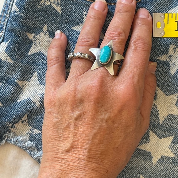 native American vintage Sterling Silver turquoise Star Ring - Picture 3 of 7